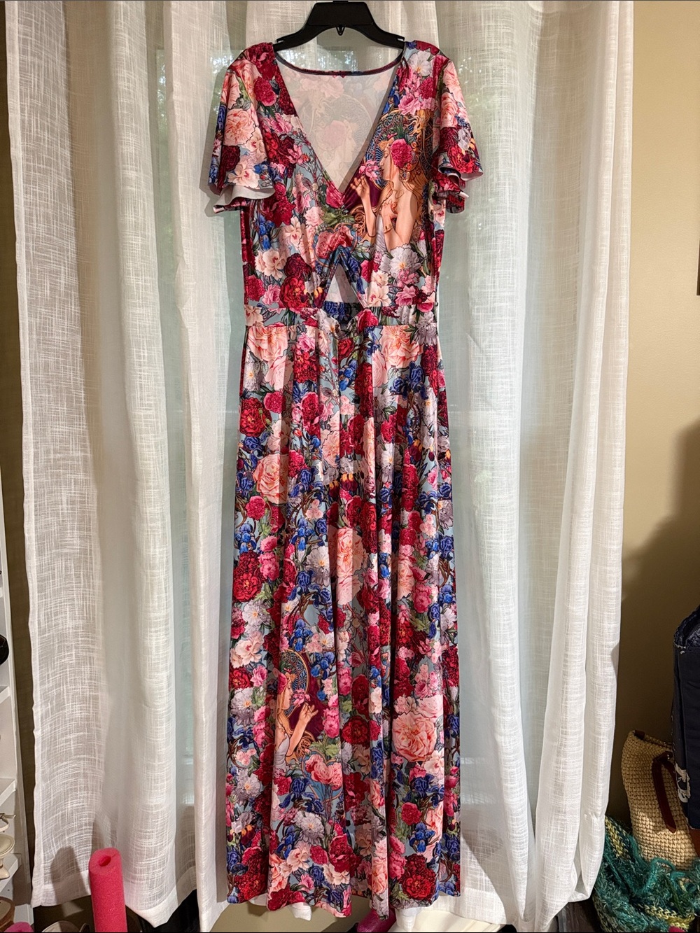 Blackmilk Floral V-Neck Maxi Jumpsuit in Red, Pink, Blue